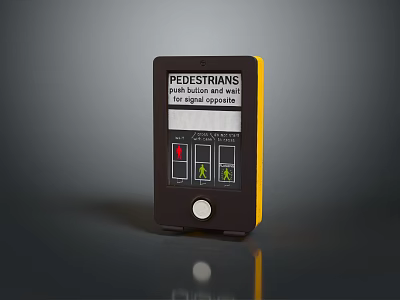 Pedestrian Push Button Device With Green Red Signal Lights And Black Yellow Housing For Crossing 3d model
