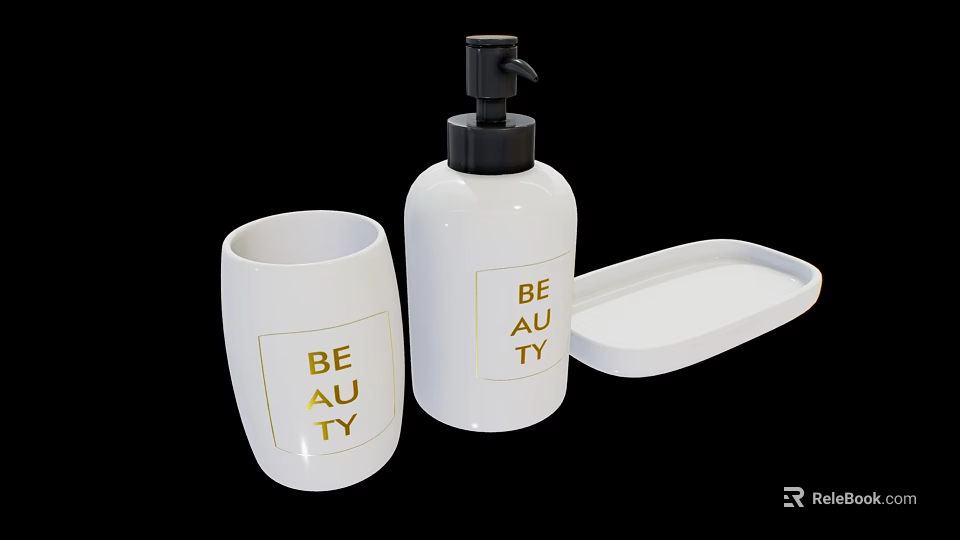 Beauty Products With White Containers Pump Bottle Cup And Tray 3d model 