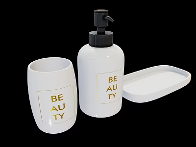 Beauty Products With White Containers Pump Bottle Cup And Tray 3d model