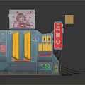 Cartoon Style Colorful Game Machine With Blue Body Yellow Panels And Pink Top
