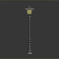 Classic Street Lamp With Metal Pole And Yellow Light Shade