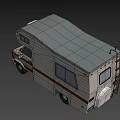 White Camper Van With Brown Stripes Windows And Roof Top Section