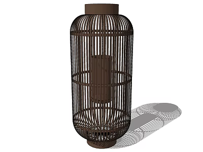 Natural Rattan Brown Chandelier With Cylindrical Woven Design And Shadow Detail 3d model