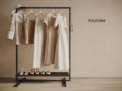Poliform Minimalist Clothing Display With Hanger Rack Dresses And Shoes 3d model