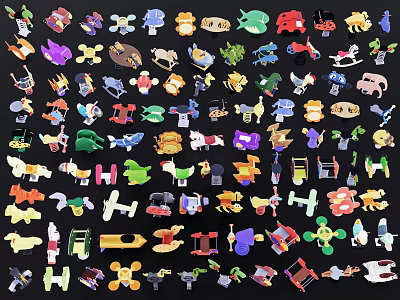 Colorful Playground Equipment Featuring Various Animal And Vehicle Shaped Plastic Small Toys 3d model