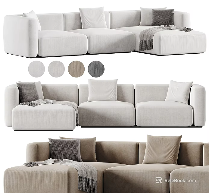 Modern Upholstered Sectional Sofa With Decorative Pillows Throw Blankets And Multiple Color Options 3d model