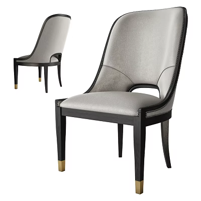 Light Gray Fabric Accent Chair With Black Frame Gold Tipped Legs And Classic Stitching 3d model