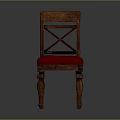 Classic Wooden Leisure Chair With Red Cushion Cross Back And Decorative Legs