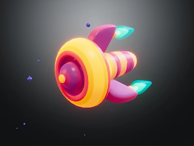 Vibrant Colored Cartoon Rocket Model With Striped Body And Jet Exhausts And Floating Dots 3d model