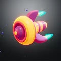 Vibrant Colored Cartoon Rocket Model With Striped Body And Jet Exhausts And Floating Dots
