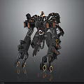 Game and Movie Mech Character With Detailed Black Design Yellow Accents And Mechanical Legs