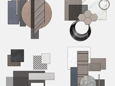 Modern Geometric Wall Decor with Circles Hexagons Rectangles and Textured Patterns in Neutral Tones 3d model