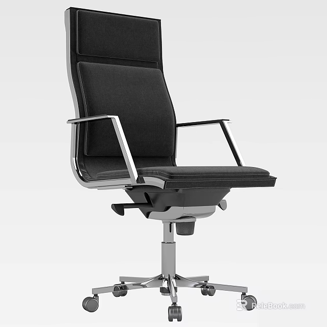 Black Office Chair With Metal Frame Modern Design Adjustable Comfortable Armrests 3d model 