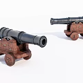 Antique Cannons Vintage Historical Weapons With Wooden Carriages And Wheels