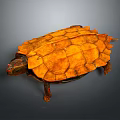 Vibrant Orange Alligator Turtle With Patterned Textured Shell On Gray Background