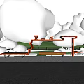 Outdoor Chair In Skate Park Setting With Red Maple Cherry Blossom Trees And Grass