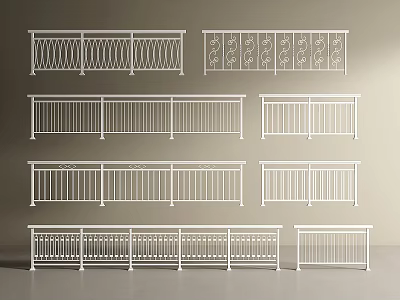 White Railings Featuring Various Decorative Patterns And Different Design Styles 3d model