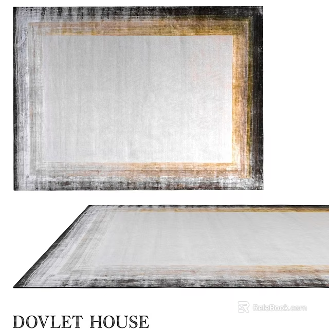 Modern Square Rug With White Textured Surface And Gray Gold Border Design 3d model 