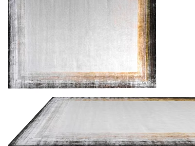 Modern Square Rug With White Textured Surface And Gray Gold Border Design 3d model