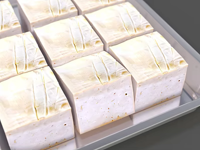 Fresh White Cubed Tofu Blocks Neatly Arranged on Metal Tray 3d model