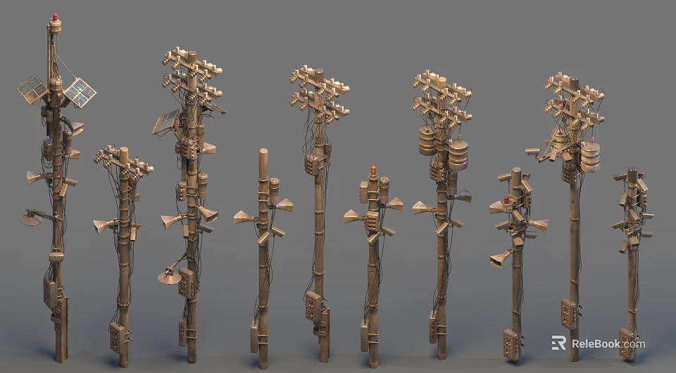 Decorative Bamboo Metal Equipment Featuring Multiple Branches Small Components And Natural Industrial Style 3d model 