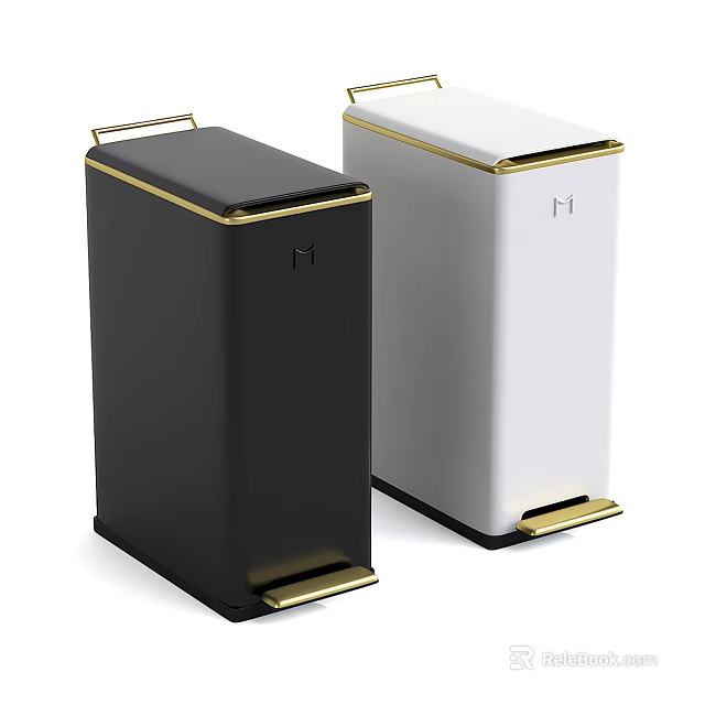 Public Facility Modern Black And White Waste Bins With Gold Accents And Pedal Design 3d model 