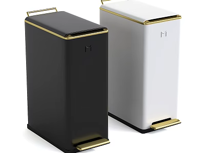 Public Facility Modern Black And White Waste Bins With Gold Accents And Pedal Design 3d model