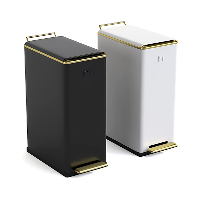 Public Facility Modern Black And White Waste Bins With Gold Accents And Pedal Design 3d model