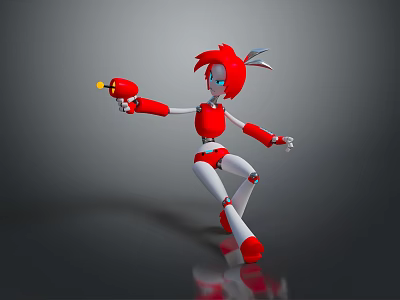 3D Rendered Robot Character With Red Hair Rabbit Ears Holding Red Object And Dynamic Pose 3d model