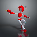 3D Rendered Robot Character With Red Hair Rabbit Ears Holding Red Object And Dynamic Pose