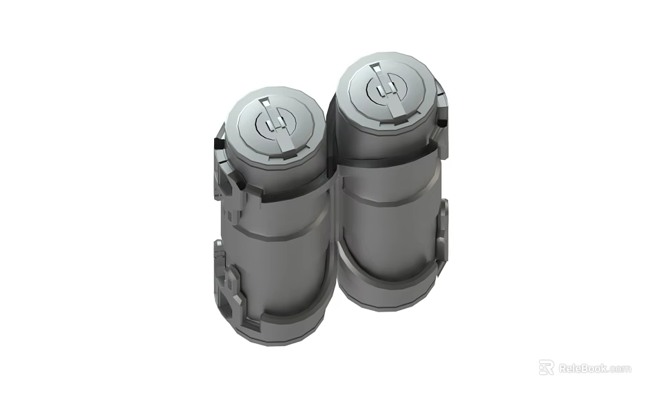 Two Gray Industrial Cylindrical Containers With Sturdy Locking Mechanism Design 3d model 