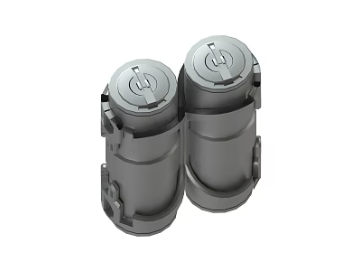 Two Gray Industrial Cylindrical Containers With Sturdy Locking Mechanism Design 3d model