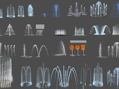 Various Decorative Fountain Designs With Different Water Spray Patterns And Structures 3d model