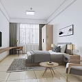 Modern Hotel Guest Room Interior Design With Bed Wooden Wardrobe TV And Chair