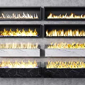 Various Fireplace Designs With Black Frames Marble Surfaces And Burning Flames 3d model
