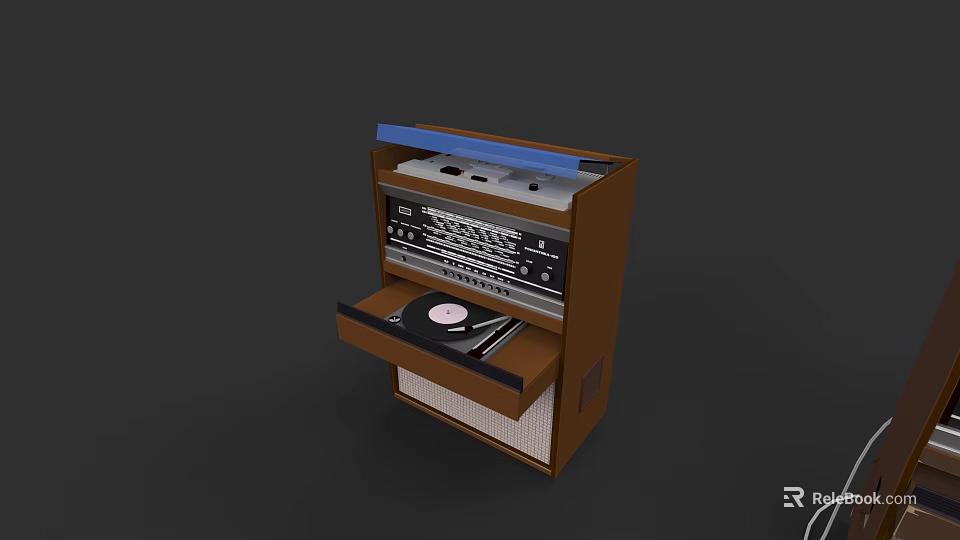 Vintage Wooden Audio System With Turntable Record Player And Control Panel 3d model 