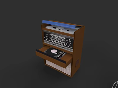 Vintage Wooden Audio System With Turntable Record Player And Control Panel 3d model