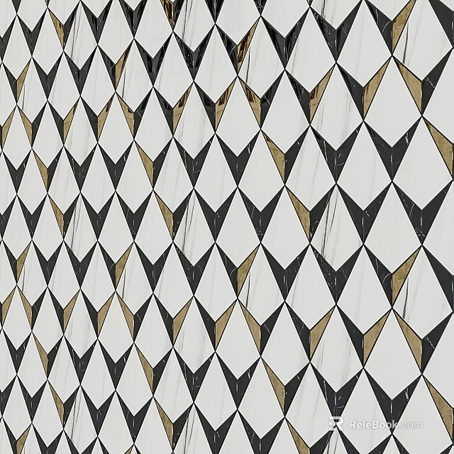 Geometric Component With Repeating Diamond Shapes In Black White And Gold 3d model 