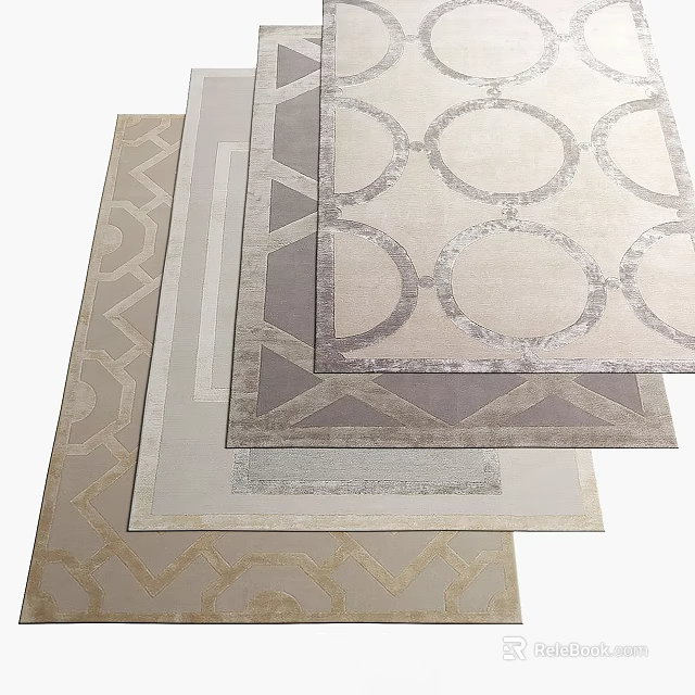 Stylish Square Rugs Featuring Circular Patterns And Geometric Designs In Neutral Beige Gray Tones 3d model