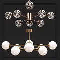 Elegant Crystal Ball And White Spherical Shade Chandeliers With Golden Metal Frame
