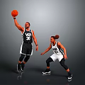 Dynamic Action Basketball Players In Black And White Jerseys With Number 30 And Basketball