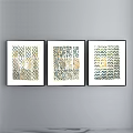 Three Decorative Wall Art Pieces With Geometric Patterns In Black Frames On Grey Wall 3d model