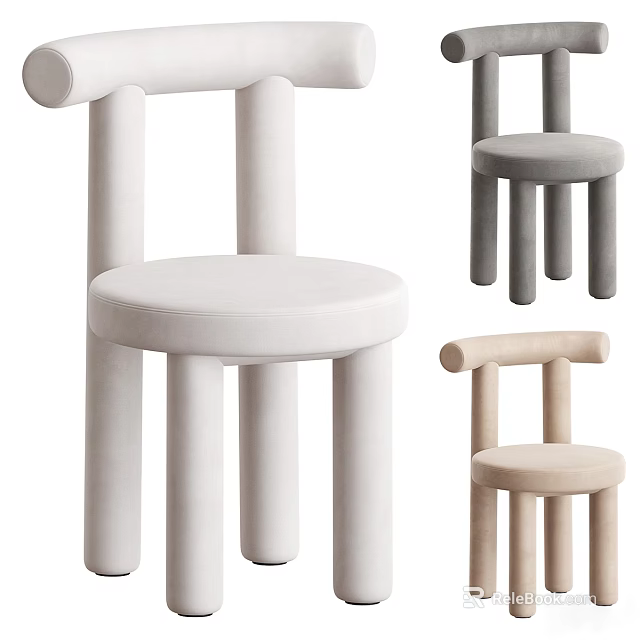 Modern Dining Chairs with Minimalist Design Cylindrical Legs and Padded Seats in White Gray Beige 3d model 