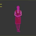 Woman In Red Uniform Standing With Hands Crossed Against Gray Background