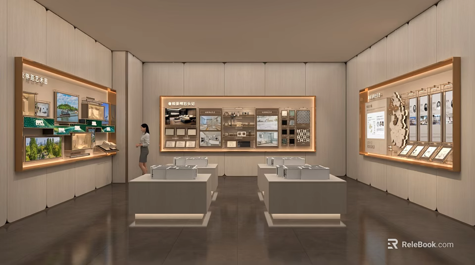 Elegant Modern Sales Office Interior With Sample Displays Models And Counters 3d model 