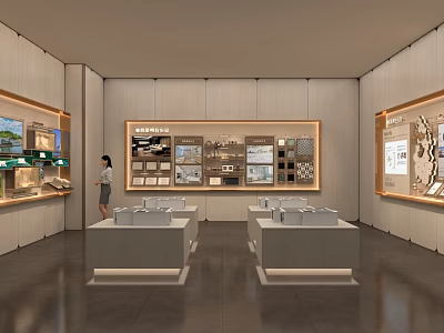 Elegant Modern Sales Office Interior With Sample Displays Models And Counters 3d model