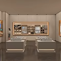 Elegant Modern Sales Office Interior With Sample Displays Models And Counters