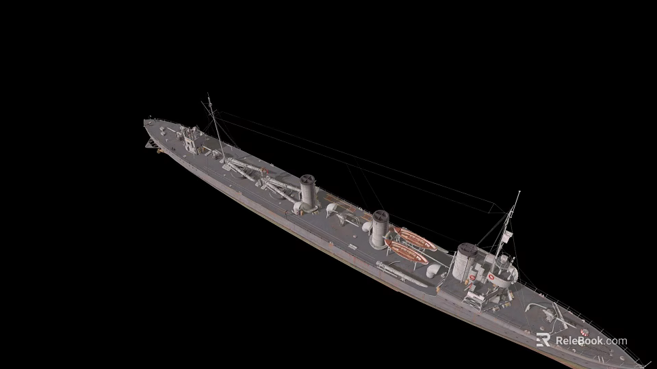 Detailed Military Warship 3D Model With Side View And Naval Equipment Features 3d model 