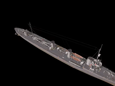 Detailed Military Warship 3D Model With Side View And Naval Equipment Features 3d model