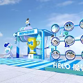 HELO Magic Mirror Photo Check-in Spot With Golden Trophy Circular Display Windows And Cartoon Character